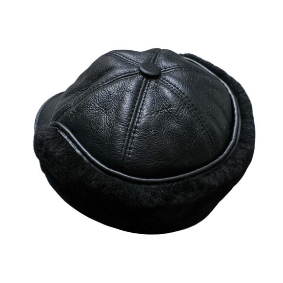 Zavelio Men's Shearling Sheepskin Elmer Fudd Captain Visor Hat - Picture 3 of 6